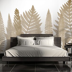 Beige Botanical Wallpaper, Large Leaf Wall Mural, Neutral Nature Wallpaper, Minimalist Botanical, Removable Peel and Stick 249