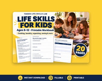 Tween Life Skills Workbook | Cooking, Laundry, Sewing Practice (20 Pages PDF)