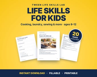 Tween Life Skills Workbook | Cooking, Laundry, Sewing Practice (Ages 8-12)