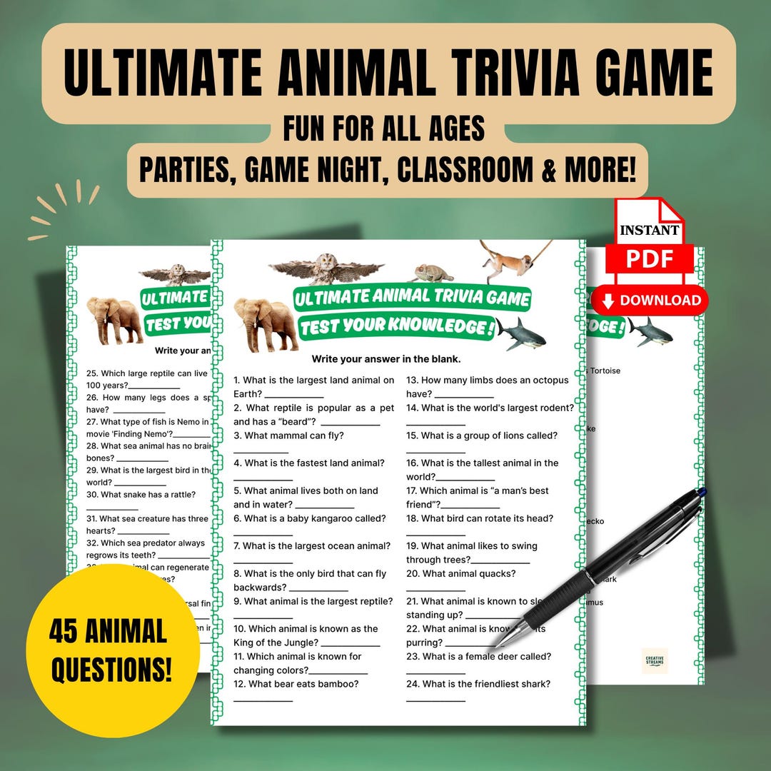 Ultimate Animal Trivia Game | 45 Fun Questions | Printable Party Game ...