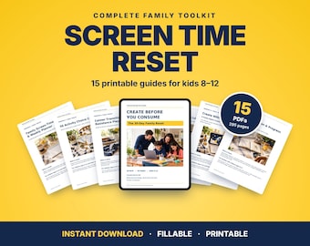 Screen Time Reset Toolkit for Kids 8-12 | 15 Printable Guides (Digital Download)