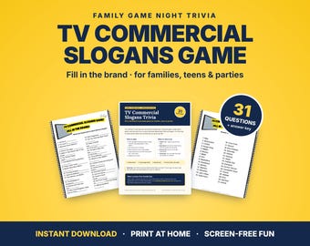 TV Commercial Slogans Trivia Game | Fill in the Brand (PDF Download)