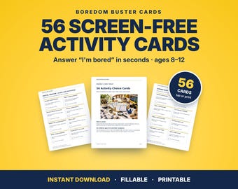 56 Screen-Free Activity Cards for Kids 8-12 | Printable Boredom Buster (PDF Download)