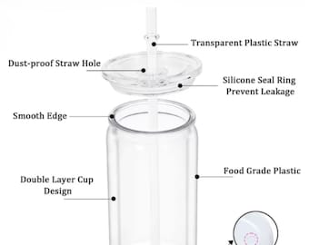 16oz Clear Snow Globe Tumblers | Acrylic Jelly Jars | Libbey Cans | Plastic Lid and Straw | Custom UVDTF Stickers