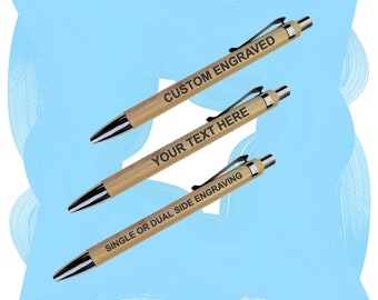Custom Laser Engraved Bamboo Retractable Ink Pens | 1 or 2 Sided Engraving | Text and Logo Engraving | Business | School | Teacher | Gift