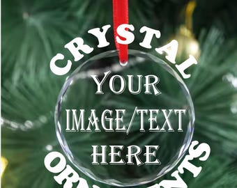 Custom Laser Engraved Round K9 Crystal Glass Ornaments with Beveled Edge | Text or Image | Decoration | 80mm / 3-1/8 inch Diameter