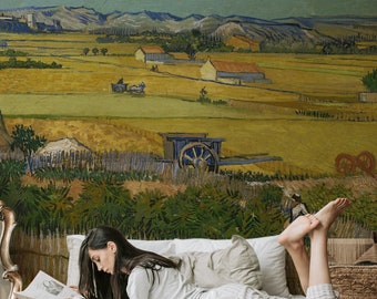 Field Vintage Landscape Removable Wall Mural, Van Gogh Art Wallpaper 46