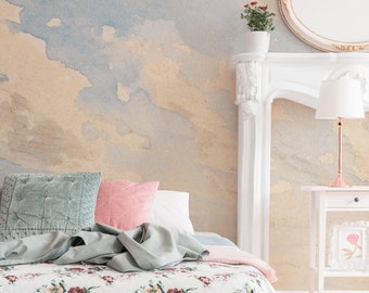 Dreamy sky wallpaper, Retro clouds accent walls, Peel and stick nursery wallmural 173