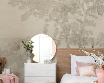 Subtle tree neutral moody wallpaper, Calming effect for your interior, Watercolor colors wallpaper 171