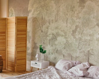 Watercolor Pale Forest Delicate Moody Woodland Wallpaper For Feminine Touch 42