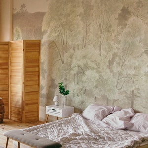 Watercolor Pale Forest Delicate Moody Woodland Wallpaper For Feminine Touch 42