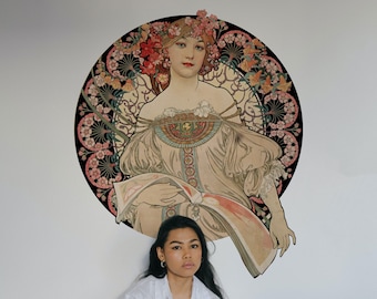 Alphonse Mucha Circle Peel And Stick Wall Decal, Round Sticker Modern Idea For Her 06