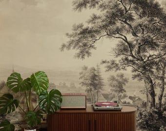Country Village Sepia Subtle Wallpaper Peel & Stick Removable Living Dining room Bedroom Self Adhesive Wall Sticker Decoration Art Mural 97