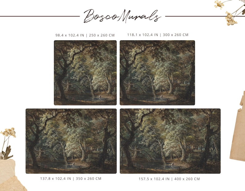 Dark forest removable wallpaper, Enchanted landscape, Watercolor painting with trees 78 image 3