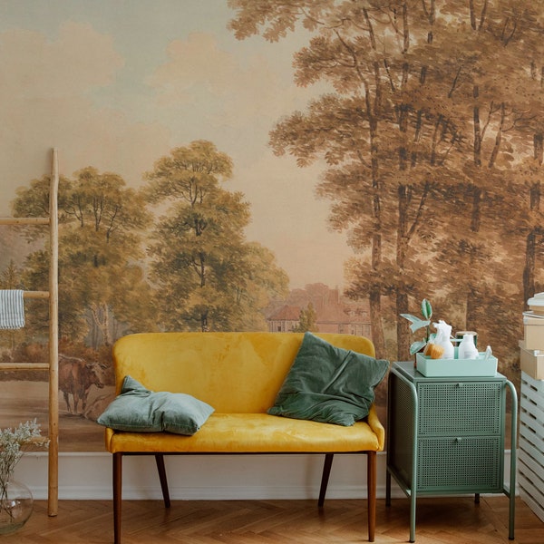 Moody Calm Afternoon In Autumn Woodland Removable Wall Mural, Landscape Peel And Stick Wallpaper 59