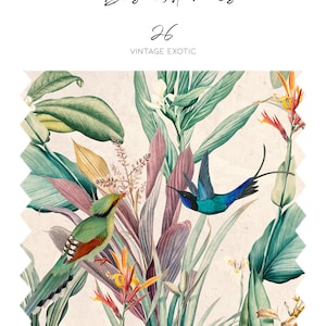 Vintage Exotic Leaves And Birds Removable Wall Mural, Tropical Peel And Stick Wallpaper 26 image 7