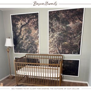 Dark forest removable wallpaper, Enchanted landscape, Watercolor painting with trees 78 image 10