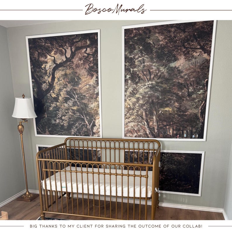 Dark forest removable wallpaper, Enchanted landscape, Watercolor painting with trees 78 image 10
