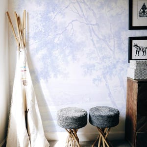 Delicate and minimalistic trees wallpaper, Panoramic wallpaper with light background, aesthetic interiors 112