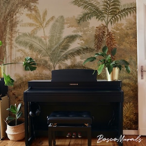 Tropical Jungle Vintage Warm Colors Removable Wall Mural, Reusable Decoration 31