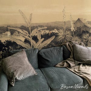 Sepia-toned rural decor, Vintage countryside wallpaper, Moody landscape, Pastoral scenery wallpaper, Temporary 168
