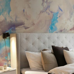Abstract cloud wallpaper, Vibrant cloudscape mural, Peel and stick material, Colorful modern sky, Nursery painting 195