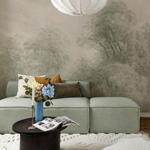 Tree drawing wallpaper, Delicate landscape, Aesthetic home decor, Watercolor scenery, Scandinavian-style decor 124