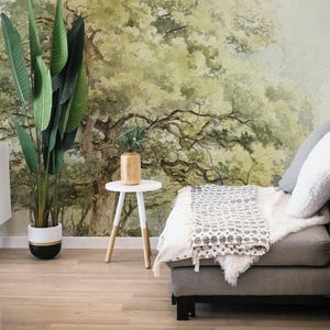 Watercolor Vintage Tree In Forest Removable Wall Mural, Peel And Stick Wallpaper For Living Room Accent Wall 15