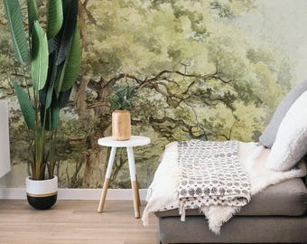 Watercolor Vintage Tree In Forest Removable Wall Mural, Peel And Stick Wallpaper For Living Room Accent Wall 15