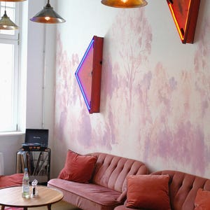 Pinkish tree wall mural, Watercolor romantic scenic art, Peel and stick premium wallpaper, Pastoral landscape 117