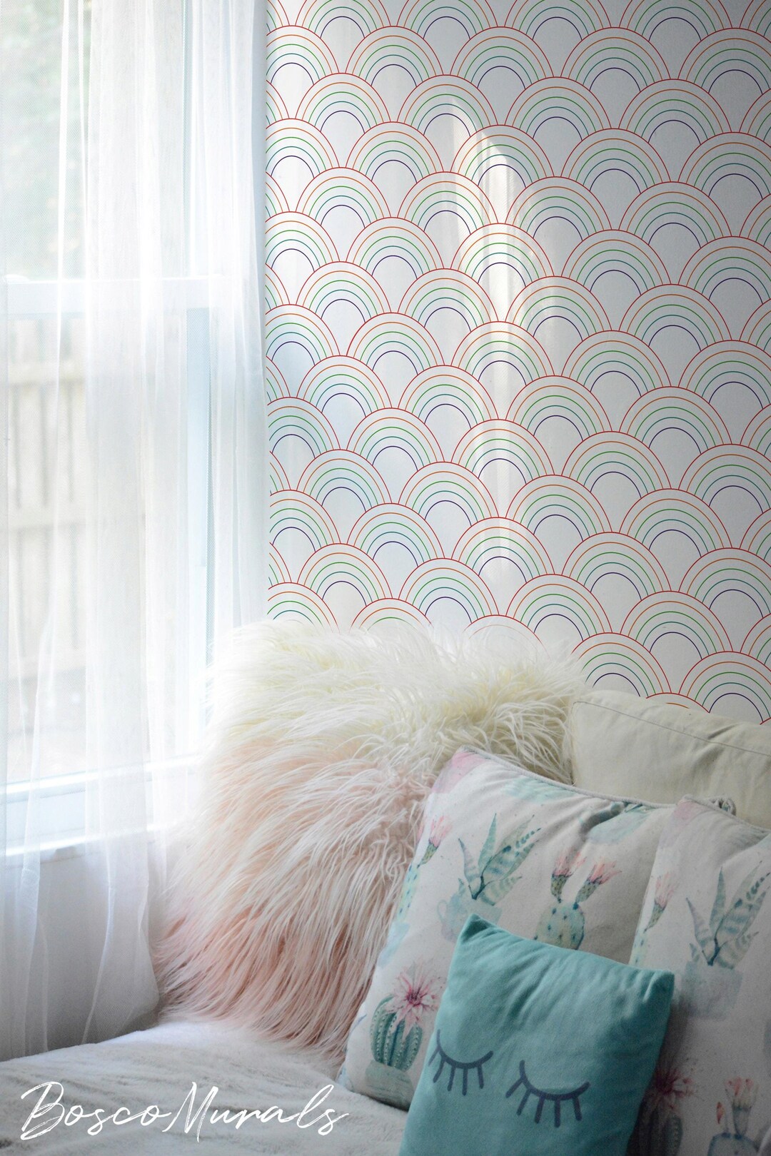 Buy Rainbow Scallop Pattern, Geometric Wallpaper, Rainbow Circles