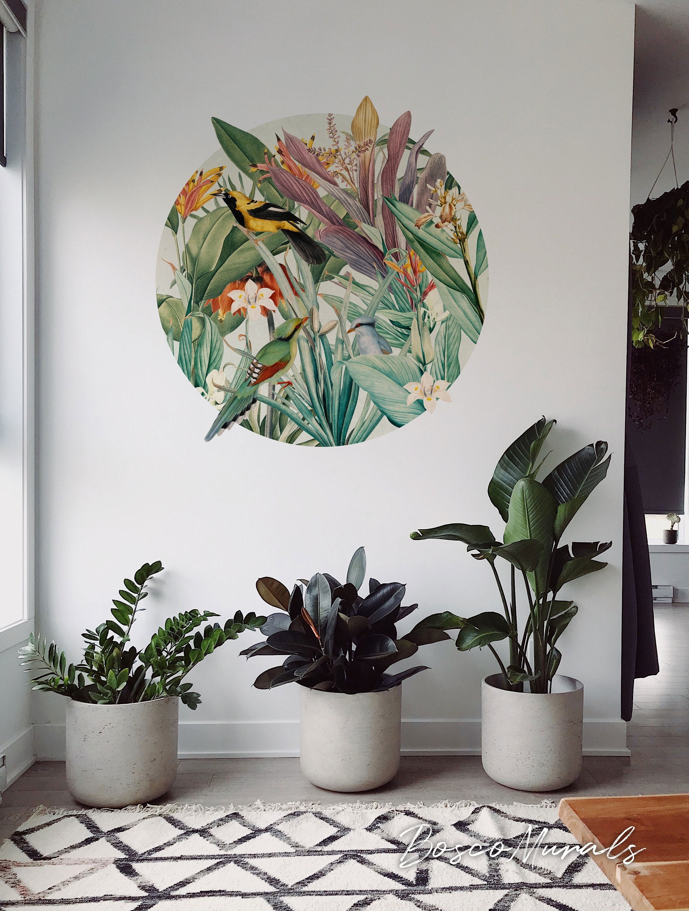 Exotic Leaves And Colorful Animals Temporary Wall Decal For Modern Interior 02