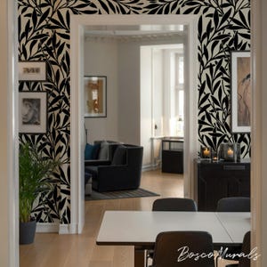 Black leaves wallpaper, William Morris wall mural, Famous wallpaper, Removable home decor for elegant room 127