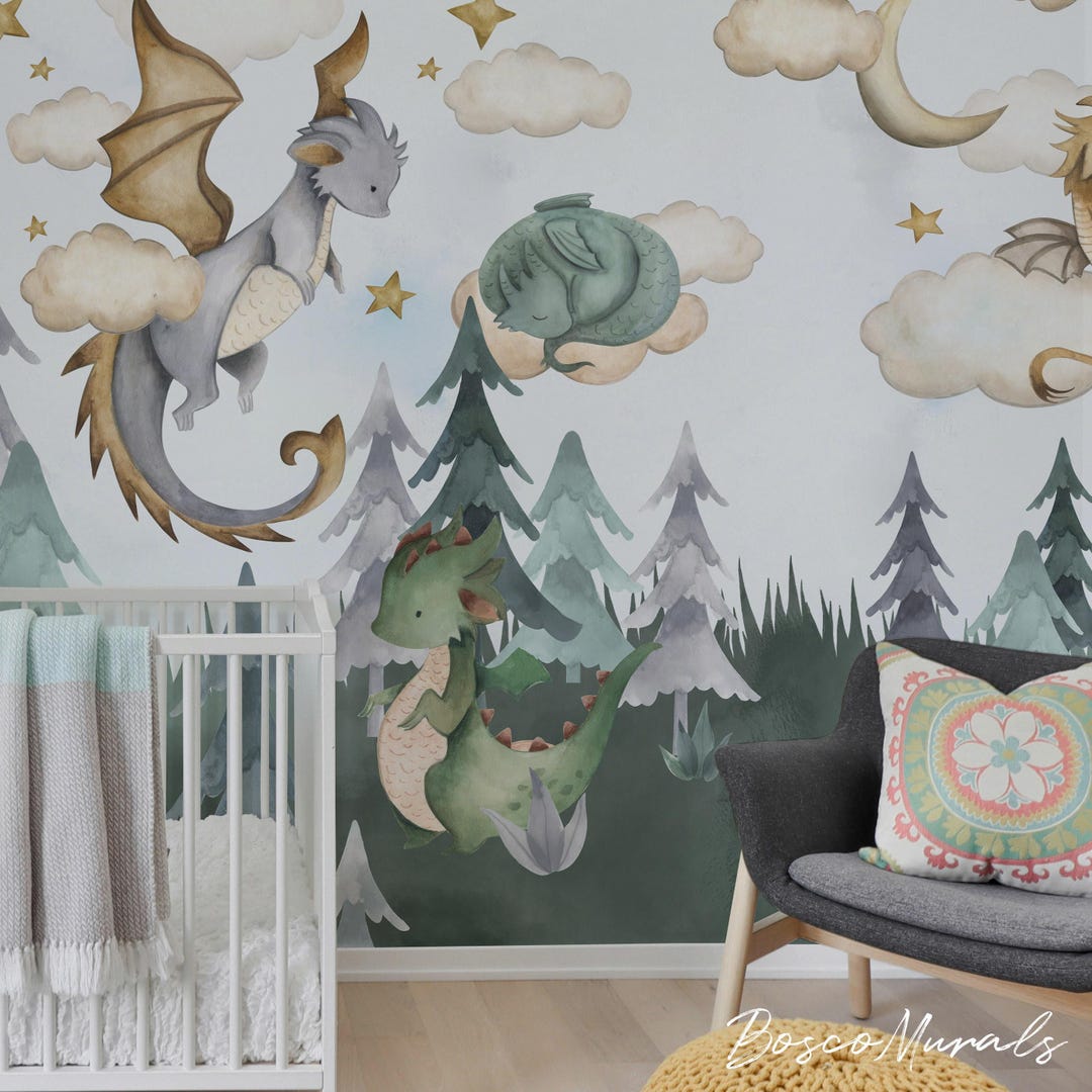 Cute Dragons Fantasy Peel and Stick Wallpaper, Animals Art for Baby ...