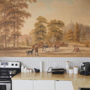 Moody Calm Afternoon wallpaper, Autumn woodland, Removable wallpaper, Landscape mural, Peel and stick material 59