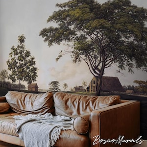 Rustic charm wallpaper, Tranquil scenery painting removable or traditional material 134