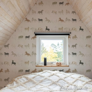 Wallpaper Peel and Stick Removable Living Dining room Bedroom Self Adhesive Wall Sticker Decoration Art Mural Group of Horses 96