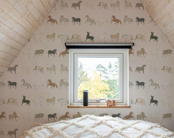 Wallpaper Peel and Stick Removable Living Dining room Bedroom Self Adhesive Wall Sticker Decoration Art Mural Group of Horses 96