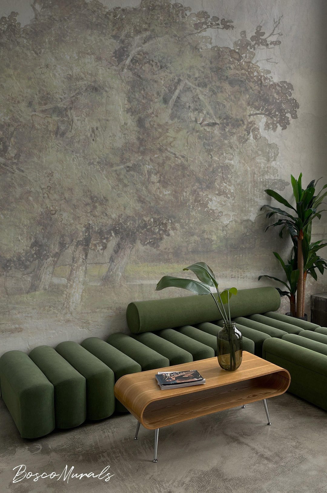 Vintage Tree Landscape Wallpaper for Retro Decor, Peel and Stick Moody ...