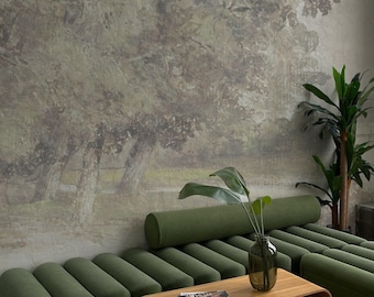 Vintage Tree Landscape Wallpaper For Retro Decor, Peel And Stick Moody Watercolor Painting 41