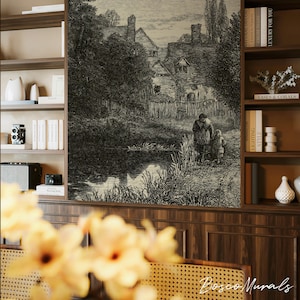 Calm day at the lake wallpaper, Moody wallpaper, Removable mural, Vintage wallpaper, Gloomy forest, Peel and stick 11 image 2