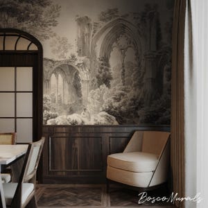 Vintage Fantasy Scenery Removable Wall Mural, Peel And Stick Material With Sketched forest 63