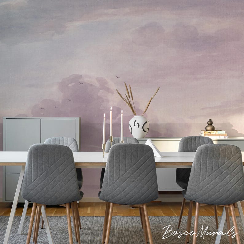 Pastel cloud wallpaper, Subtle nature-themed sky mural, Peel and stick material, Nursery painting 122 Bild 2
