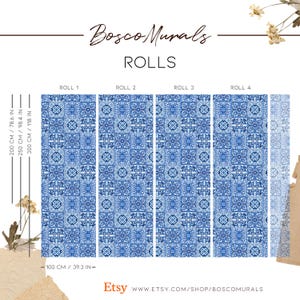Vintage Blue & White Tile Wallpaper, Portuguese Azulejo Peel and Stick Mural, Mediterranean Pattern Wall DecorEuropean Tile Design 67 image 4