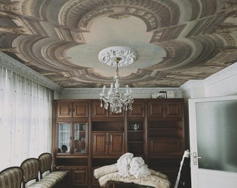 Baroque Fresco Wallpaper, Architectural Palace Mural, Vintage Sky Peel and Stick, 3D Illusion Wall Decor, Renaissance Ceiling Art Print 271