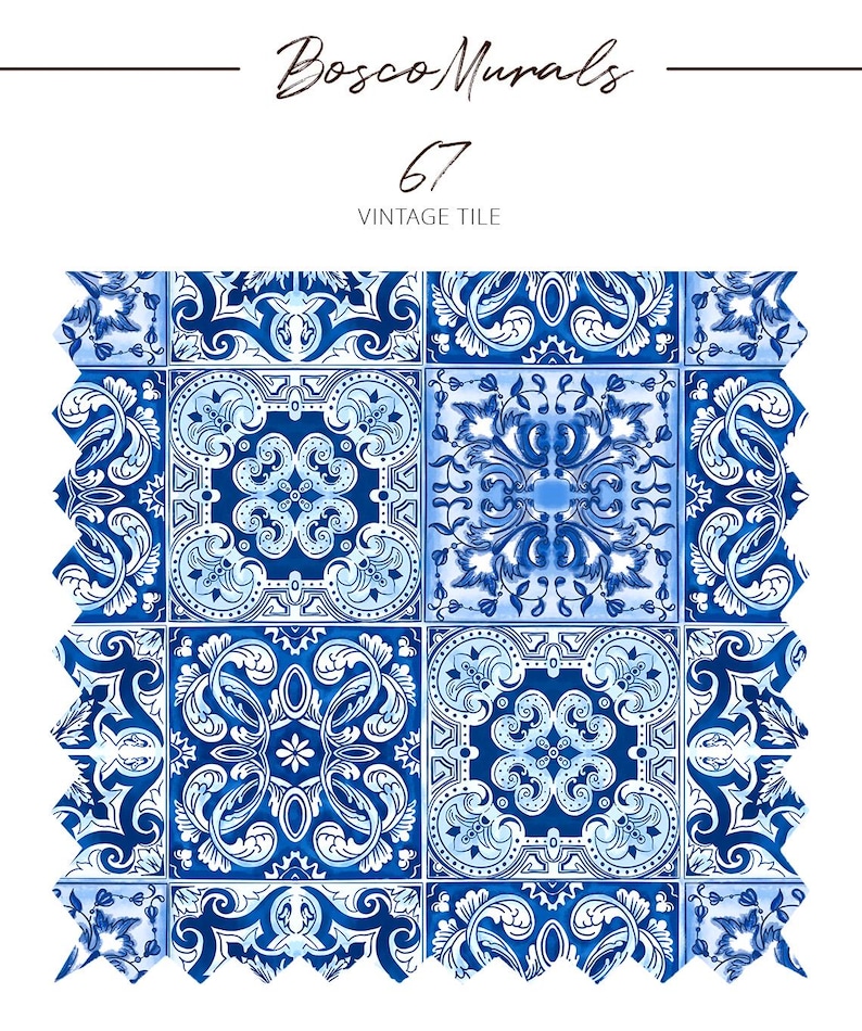Vintage Blue & White Tile Wallpaper, Portuguese Azulejo Peel and Stick Mural, Mediterranean Pattern Wall DecorEuropean Tile Design 67 image 10