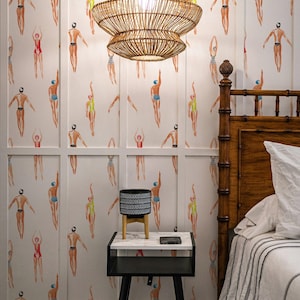 Nautical wallpaper Swimmers, Removable wall art, White background color cute whimsical mural 106