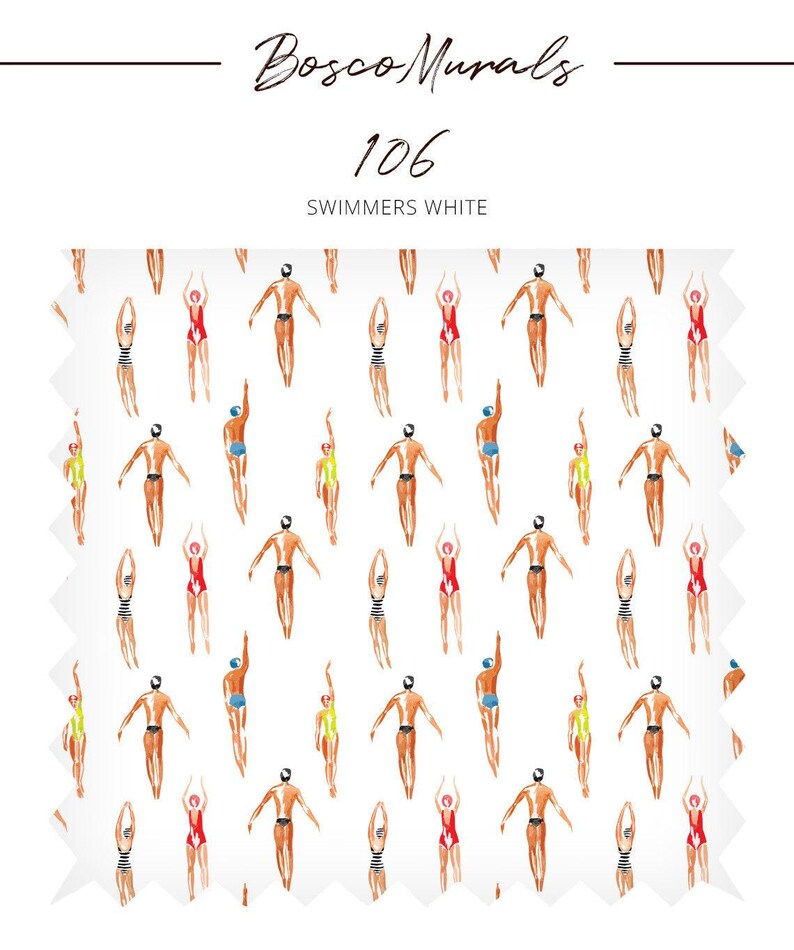 Nautical wallpaper Swimmers, Removable wall art, White background color cute whimsical mural 106 image 7