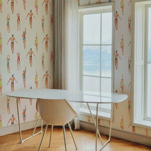 Nautical wallpaper Swimmers, Removable wall art, White background color cute whimsical mural 106 image 2