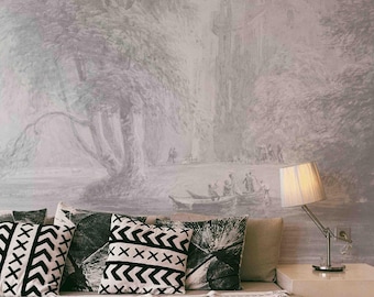 Wallpaper Peel and Stick Removable Living Dining room Bedroom Self Adhesive Wall Sticker Decoration Art Mural River with a Castle 103